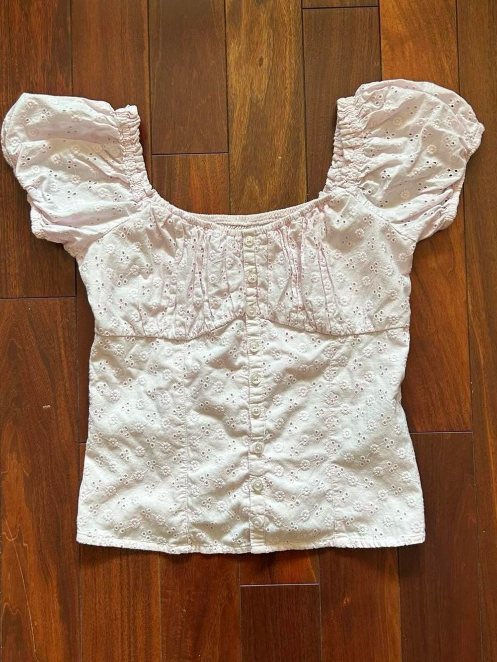 Hollister Light Pink Eyelet Milkmaid Top